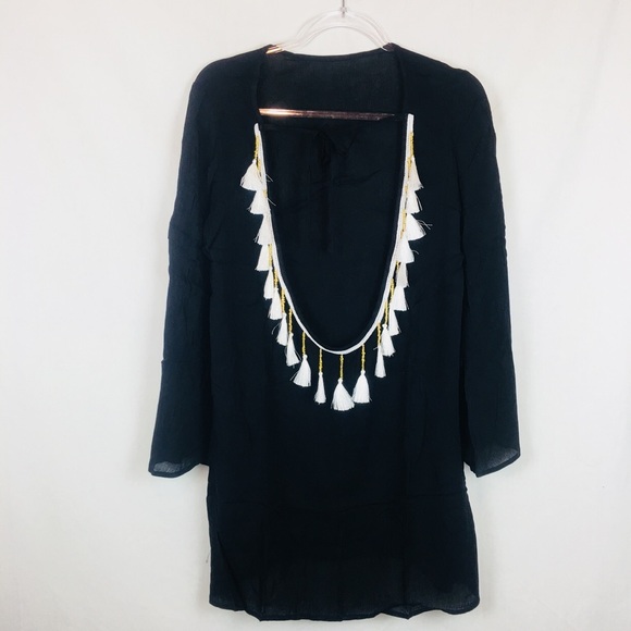 Other - Bell Sleeve Beaded Tassel Beach Coverup NWT